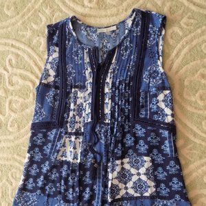 EUC Pale Sky Patchwork Print Blouse